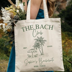 Custom The Bach Club Tote Bag, Beach Bachelorette Gift, Miami Bride Bag, Bridesmaid Beach Tote Bag, Summer Bachelorette Party Favor Bag