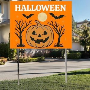 Welcome Halloween Garden Yard Sign with Pumpkins and Bat Hands | Spooky Outdoor Fall Decor | Scary Yard Sign