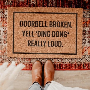 Funny Doorbells Broken Doormat, Mustard Welcome Mat, Music Themed Rug, Quirky Front Entry Decor, Outdoor Door Mat Housewarming Gift