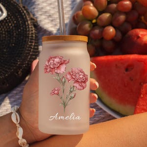Personalized Iced Coffee Cup 16oz Glass Cup, Custom Beer Can Glass with Lid and Straw, Bridesmaid Proposal Gift Glass can coffee cup