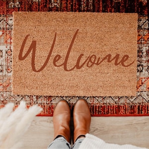 Welcome Doormat, Flocked Coir Outdoor Mat ,Entryway Rug, Custom Housewarming Gift, Gift for Neighbour, Home Decor, Housewarming Client Gift