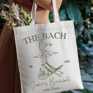 Custom The Bach Club Tote Bag, Beach Bachelorette Gift, Miami Bride Bag, Bridesmaid Beach Tote Bag, Summer Bachelorette Party Favor Bag