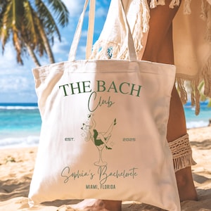 Custom The Bach Club Tote Bag, Beach Bachelorette Gift, Miami Bride Bag, Bridesmaid Beach Tote Bag, Summer Bachelorette Party Favor Bag