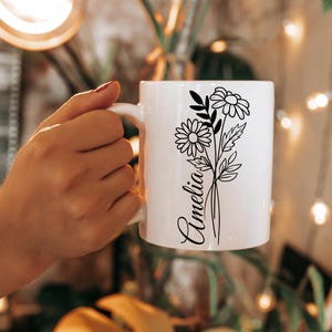 Custom Glass Mug, Personalized Bridesmaid Mug, Bridal Party Gift, Birth Month Flower Mug, Birthday Gift, Mothers Day Gifts for Her/Mom/Women