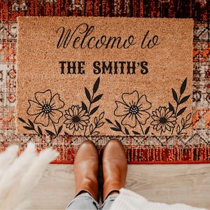 Personalized Wildflower Doormat, Floral Front Door Mat, Housewarming Gift, Coir Doormat Flowers, Spring Porch Decor, Welcome Mat, HomeDecor,