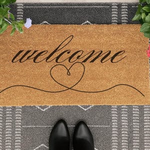 Welcome Doormat, Flocked Coir Outdoor Mat, Entryway Rug, Custom Housewarming Gift, Gift for Neighbour, Home Decor, Housewarming Client Gift