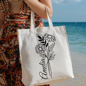 Regalo di fiori di nascita personalizzato, borsa di tela personalizzata, regalo di compleanno per lei, regalo per la mamma, regalo per le migliori amiche, regali per la mamma, idea regalo carina