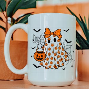 Cute Cottagecore Ghost Coffee Mug, Spooky Witchy Mugs for Ghost Lovers, Halloween Gift Cup, Fall Mugs, Wildflower Ghost Mug