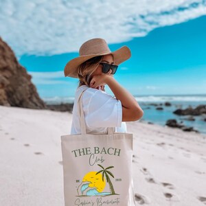 Custom The Bach Club Tote Bag, Beach Bachelorette Gift, Miami Bride Bag, Bridesmaid Beach Tote Bag, Summer Bachelorette Party Favor Bag