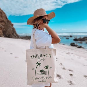 Custom The Bach Club Tote Bag, Beach Bachelorette Gift, Miami Bride Bag, Bridesmaid Beach Tote Bag, Summer Bachelorette Party Favor Bag