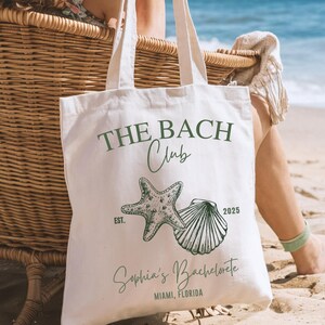 Custom The Bach Club Tote Bag, Beach Bachelorette Gift, Miami Bride Bag, Bridesmaid Beach Tote Bag, Summer Bachelorette Party Favor Bag