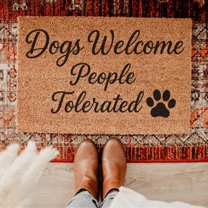 Dogs Welcome Doormat Paw Print Outdoor Rug for Pet Lovers Funny Entryway Decor