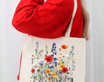 Vintage Pressed Wildflower Tote Bag, Floral Tote Bag, Gift For Women Tote Bag, Birthday Gift Bag,Gift For Women,Gift For Mom
