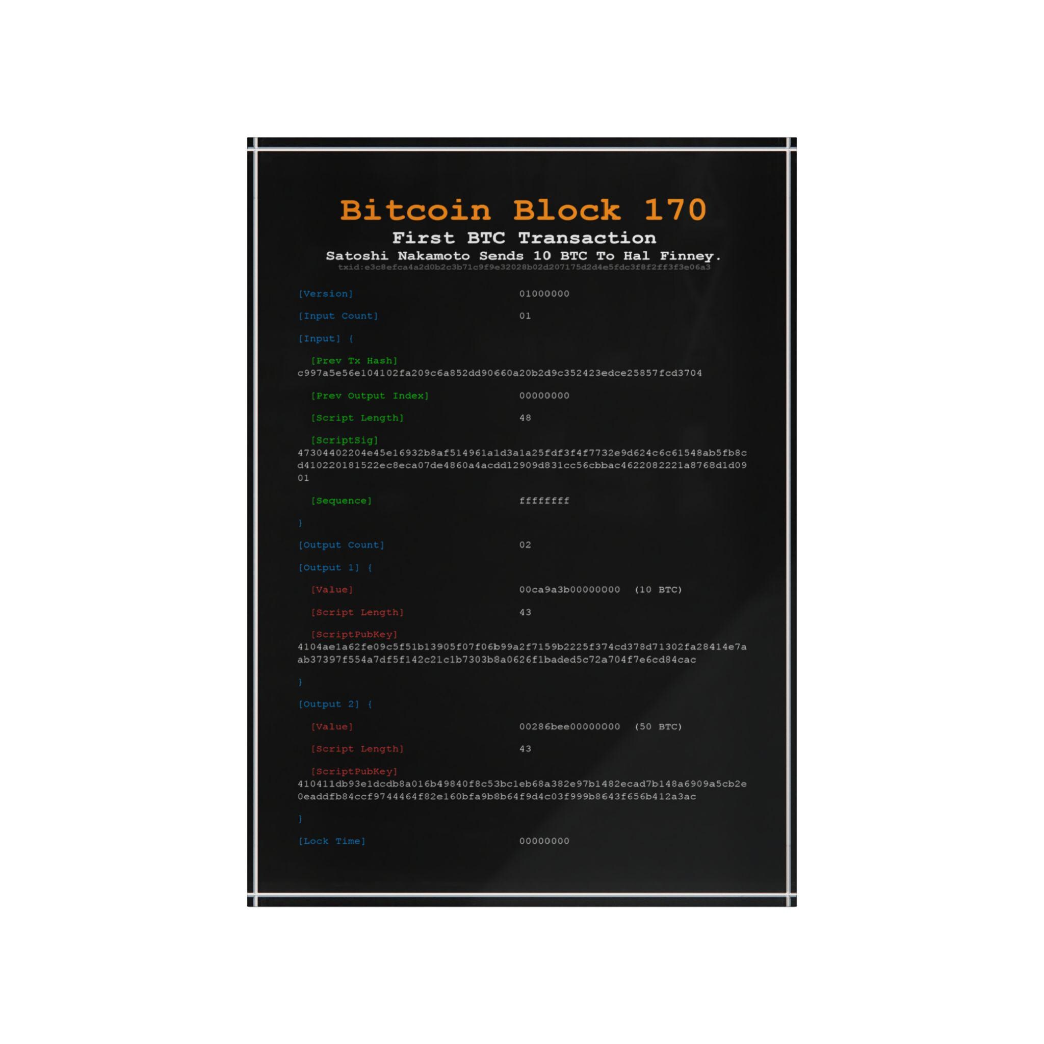 サトシからハル・フィニーへ | 最初のビットコイン取引ブロック170 | ビットコインアートギフト | BTCディスプレイ | コレクター向け装飾品  | 暗号 - Etsy 日本