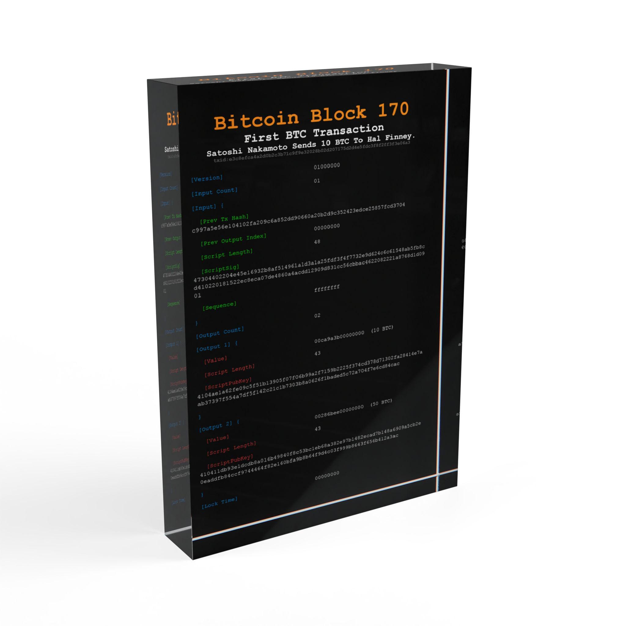 Satoshi to Hal Finney | First Bitcoin Transaction Block 170 | Bitcoin Art  Gift | BTC Display | Collectible Decor | Crypto - Etsy New Zealand