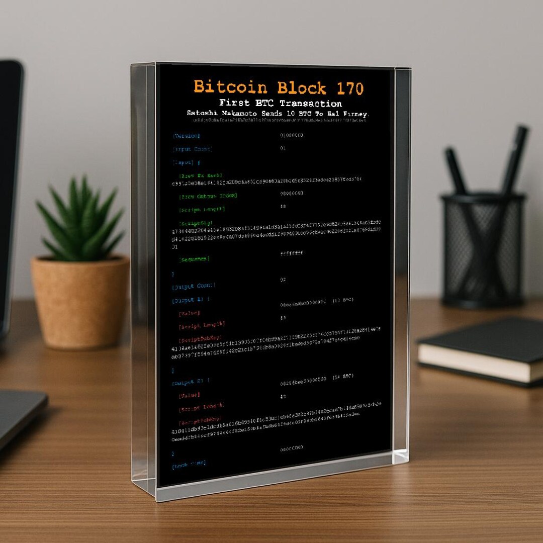 Satoshi to Hal Finney | First Bitcoin Transaction Block 170 | Bitcoin Art  Gift | BTC Display | Collectible Decor | Crypto - Etsy New Zealand