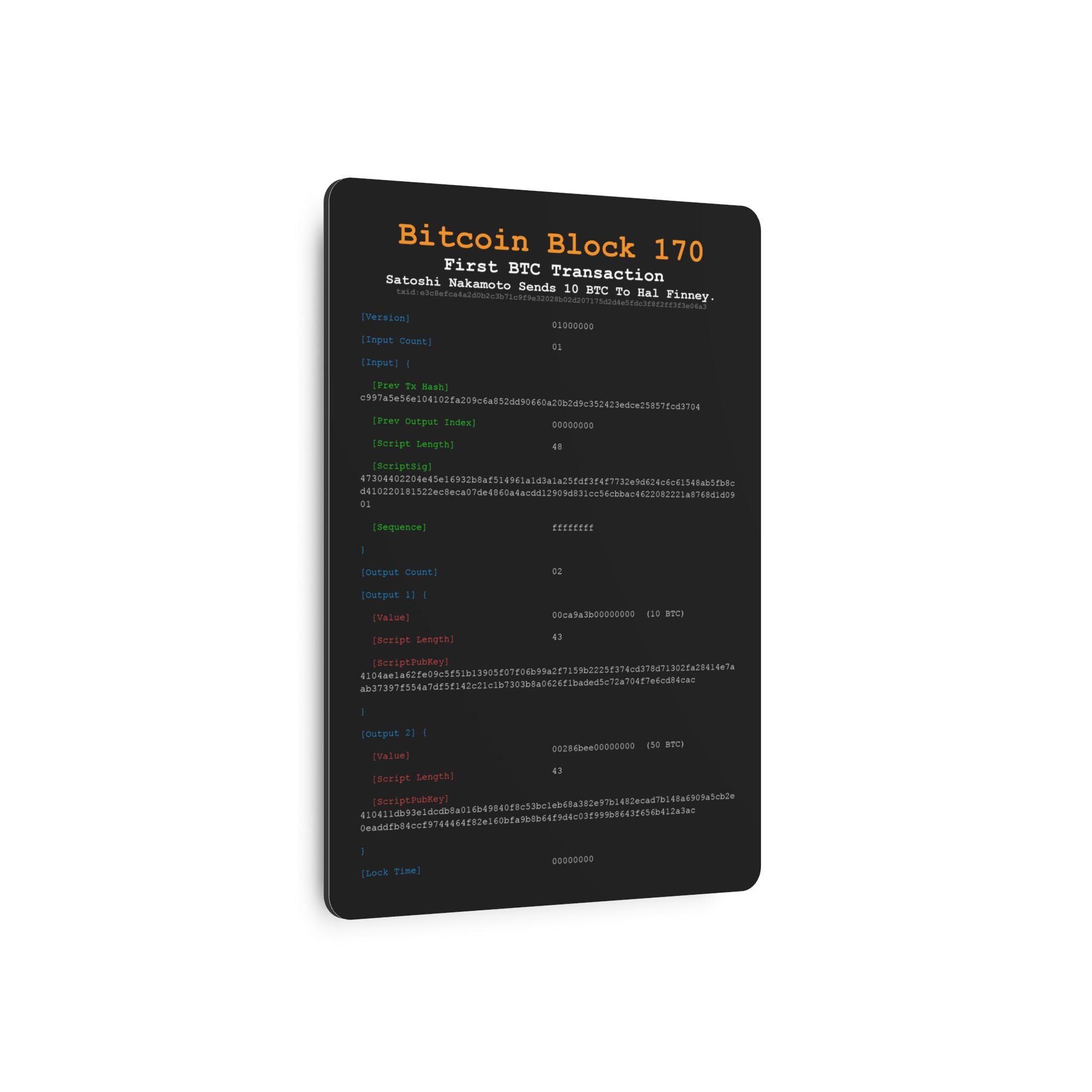 From Satoshi Nakamoto to Hal Finney | Bitcoin Wall Art Gift | First Bitcoin  Transaction | Block 170 Historic Crypto Metal Sign Decor - Etsy