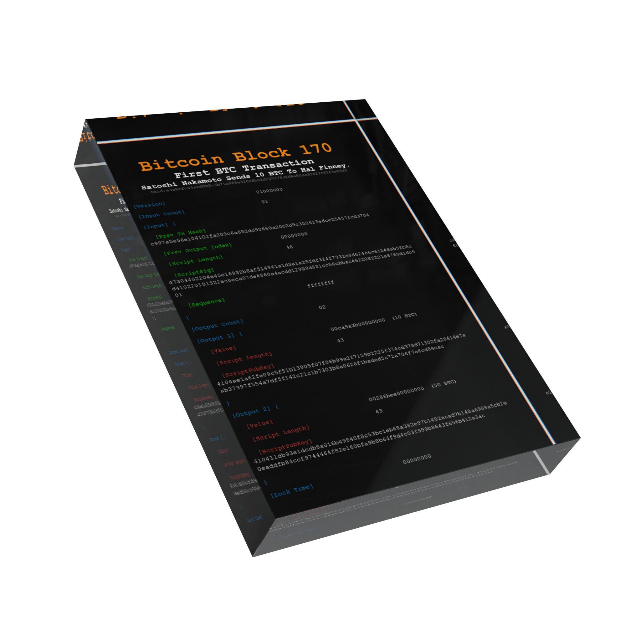 サトシからハル・フィニーへ | 最初のビットコイン取引ブロック170 | ビットコインアートギフト | BTCディスプレイ | コレクター向け装飾品  | 暗号 - Etsy 日本