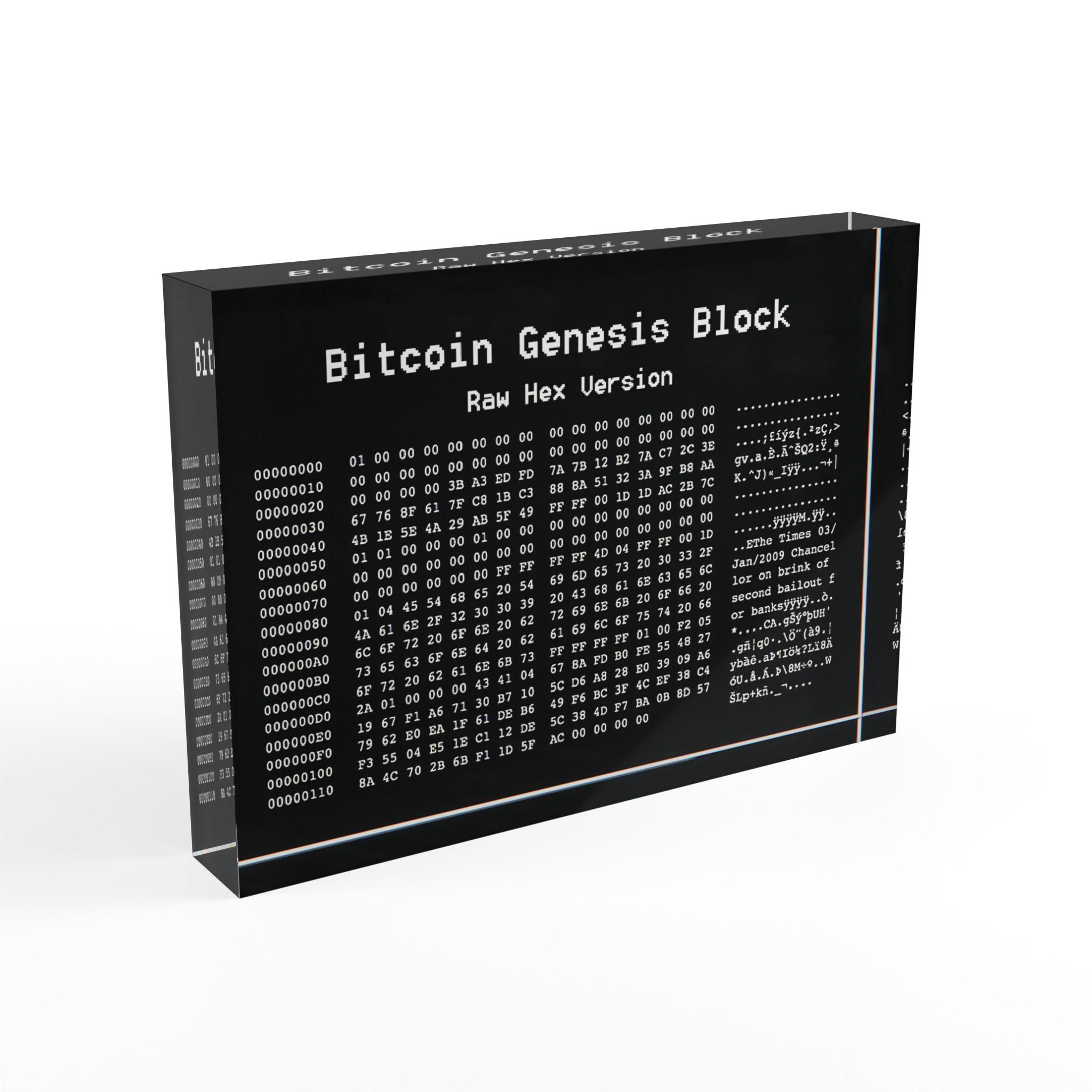 Bitcoin Genesis Block Art V1 | Block 0 by Satoshi Nakamoto | Acrylic  Display for Desk or Office | Crypto Collectors - Etsy