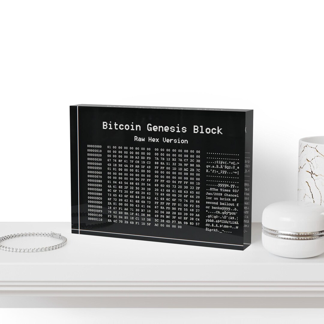 Bitcoin Genesis Block Art V1 | Block 0 by Satoshi Nakamoto | Acrylic  Display for Desk or Office | Crypto Collectors - Etsy