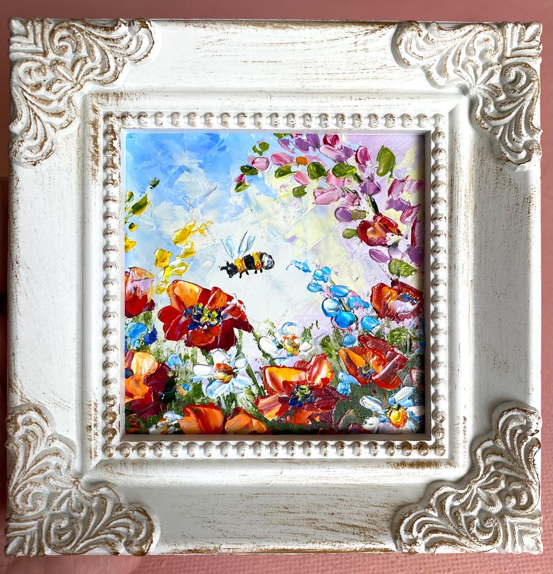 Bee Original Oil Impasto Painting Bumblebee Artwork Honeybee and ...