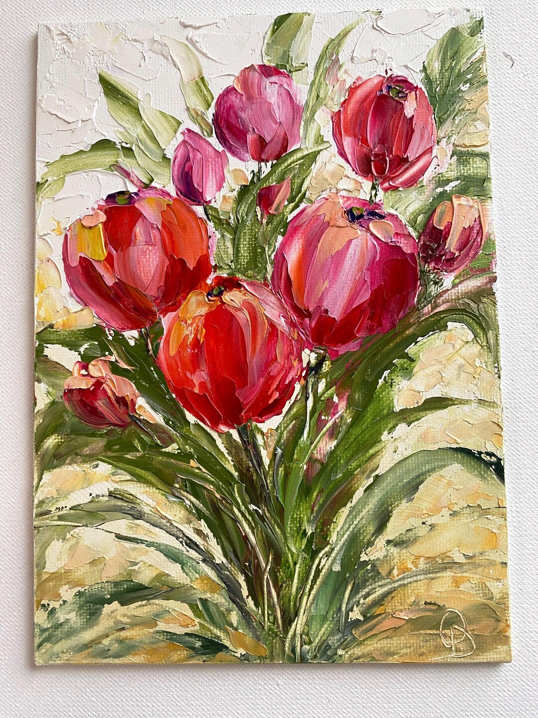 Tulips Oil Painting: Impasto Floral Art, 7x5" Small Artwork - Etsy
