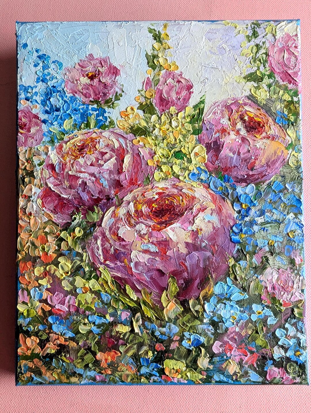 Original Impasto Oil Painting: Pink Roses Floral Art (10" X 8") - Etsy