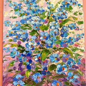 Forget-Me-Not Oil Painting: Impasto Floral Art, 7x5&quot; Canvas