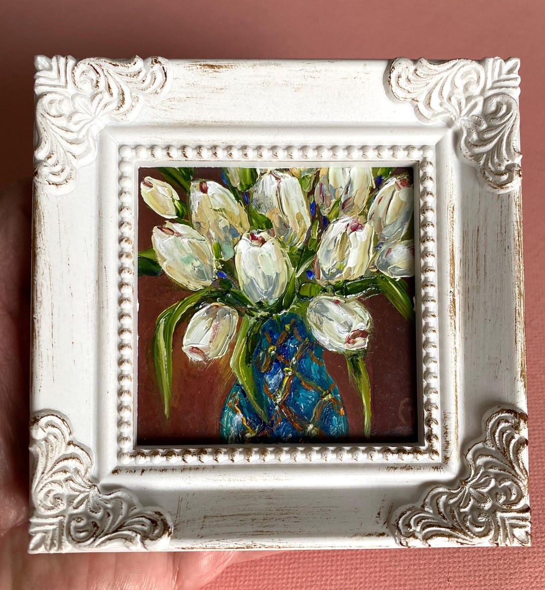 TULIPS Original Oil Impasto 100% Hand-made Painting Miniature 3"x3 ...
