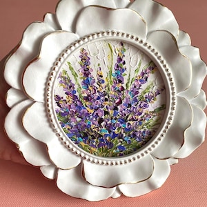 Lavender Oil Painting: Miniature Floral Impasto Art, 4x4&quot;