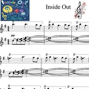 Inside Out-themalied: bladmuziek piano (3 pagina's, afdrukbare muziek, klassieke muziekcadeau, cadeau muziekliefhebber, muzieknoten, muziekafdruk)