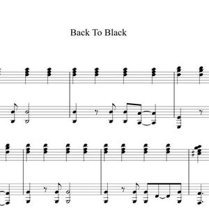 Back to Black Piano Sheet Music: 3-Page Printable (Digital Download)