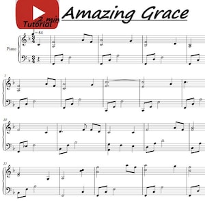 Amazing Grace Easy Piano Sheet youtube tutorial for Beginners)piano sheet music piano gifts