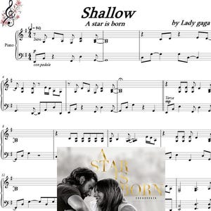 shallow lady gaga piano sheets 3 pages digital download, printable music, music notes