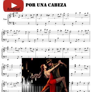 Por una cabeza piano sheets youtube tutorial 2 pages digital download, printable music, music notes, classic music,beginner piano