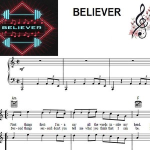 Believer - piano sheet music (8 pages, printable music, classic music gift, music lover gift, music notes, music print)