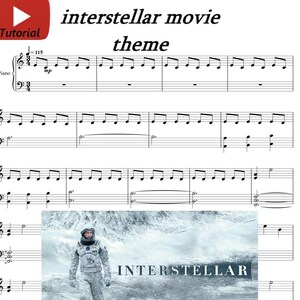 Ispirato allo spartito per pianoforte del film Interstaller (2 pagine, musica stampabile, regalo di musica classica, regalo per gli amanti della musica, note musicali, stampa musicale