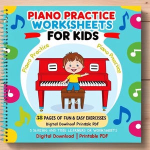Fichas de piano para niños, 58 páginas, divertidas y fáciles, descarga digital en formato PDF