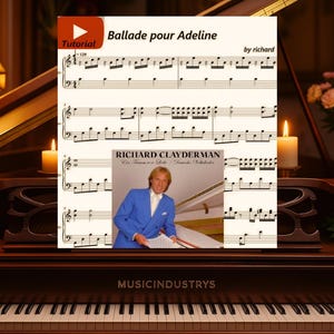 Ballade pour Adeline piano sheet music + Youtube tutorial (3 pages, printable music, classic music gift, music lover gift, music notes,
