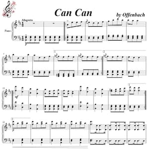 Can Can piano sheets 3 pages by offenbach digital download, printable music, music notes, sheet music