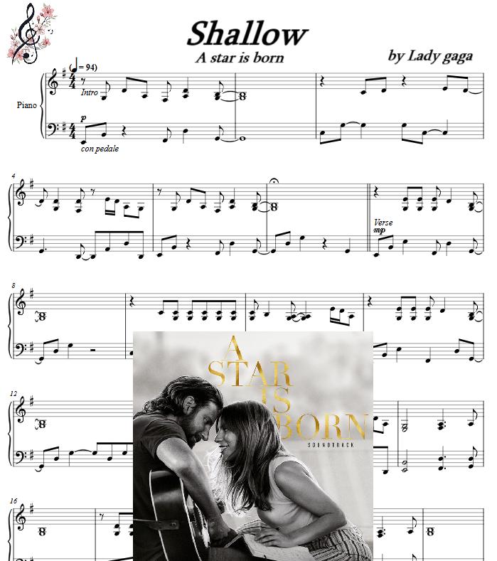 shallow lady gaga piano sheets 3 pages digital download, printable music, music notes