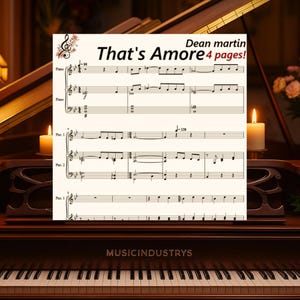 That&#39;s Amore Sheet Music 4 Pages, Easy Piano Arrangement, Printable Sheet, digital Download beginner piano.
