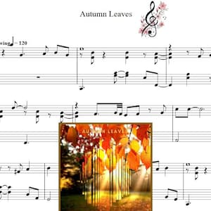 Autumn Leaves - spartito per pianoforte (4 pagine, musica stampabile, regalo di musica classica, regalo per amanti della musica, regali per pianoforte, stampa musicale, spartito collage)