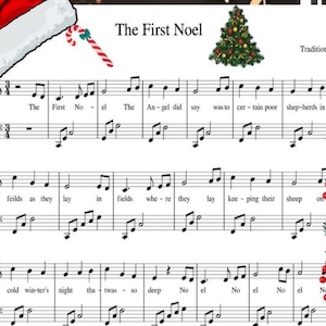 The First Noel easy piano sheets Traditional Christmas Carol piano sheet music (1 Page, PDF) music lover gift music notes piano gifts