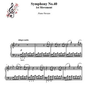 Spartito per pianoforte della Sinfonia n. 40: classico per principianti, stampabile (download digitale)