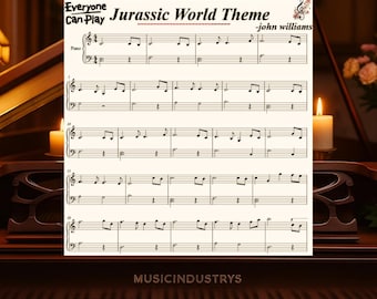 Jurassic World Theme Piano Sheet Music: Beginner Level Grade 1 (PDF Download) Includes Weekly Practice Planner