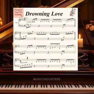 Drowning Love Sheet Music 4 Pages, Easy Piano Arrangement, Printable Sheet, Instant Download beginner piano.