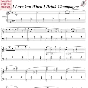 Champagne Love Song: Easy Piano Sheet Music (3 Pages, Printable PDF, Instant Download