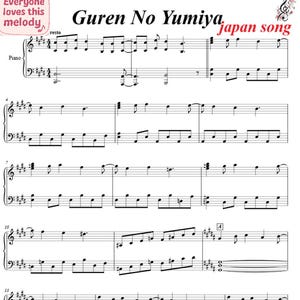 Guren No Yumiya piano sheets 6 pages digital download, printable music, sheet music