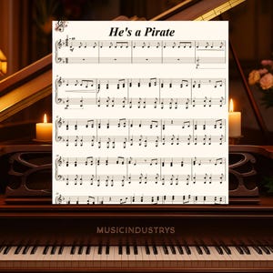 He's a Pirate Piano Sheet Music, 3 Pages, Easy Piano Arrangement, Printable Sheet, Instant Download
